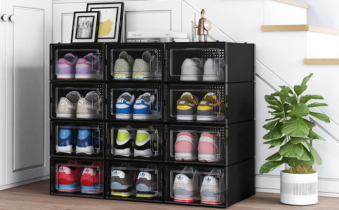 Stackable Shoe Organizer Boxes 12 Pack