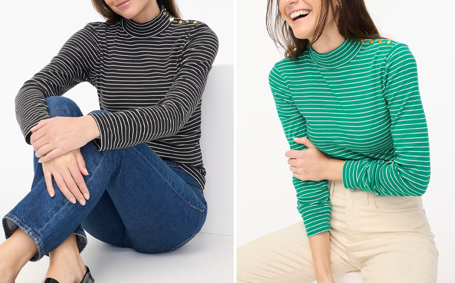 Striped Mockneck Ribbed Top