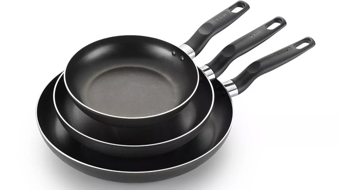 T Fal 3 Piece Fry Pan Set on White Background