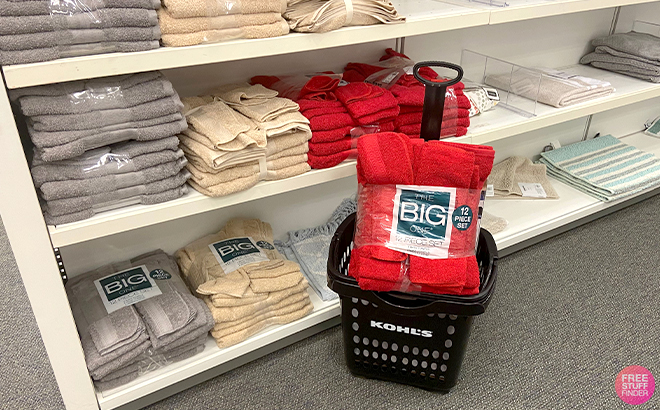 The Big One 12 Piece Bath Towel Sets in Kohls Cart and on Shelf