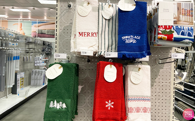 Threshold Christmas Bathoom Hand Towels on Shelves at Target