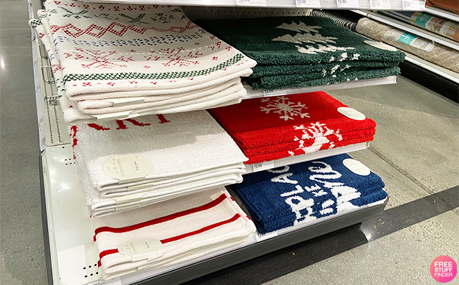 Threshold Christmas Bathoom Rugs on Shelves at Target