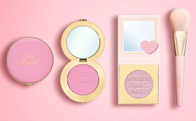 Too Faced 3 piece Blush and Highlighter Set with Brush