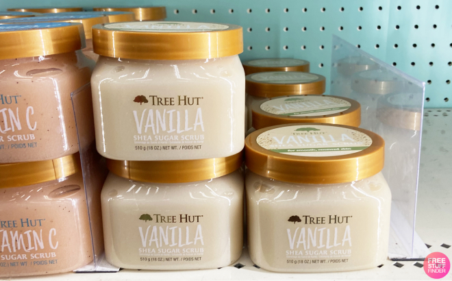 Tree Hut Shea Sugar Vanilla Jasmine Body Scrubs on Rack