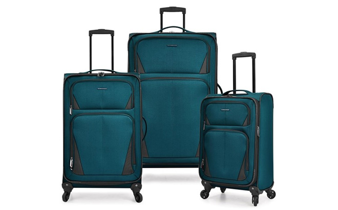 U S Traveler Aviron Bay Expandable Softside Spinner Wheels 3 Piece Luggage Set Teal