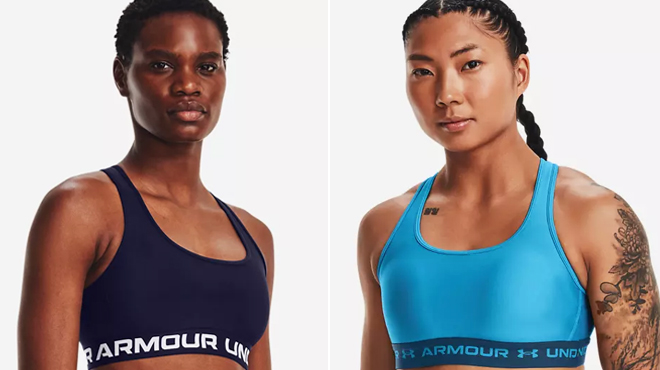 Under Armour Mid Crossback Sport Bras in Navy Blue and Petrol Blue