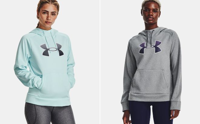 Under Armour Womens Fleece Hoodie in Fuse Teal and Pitch Gray Light Heather Color