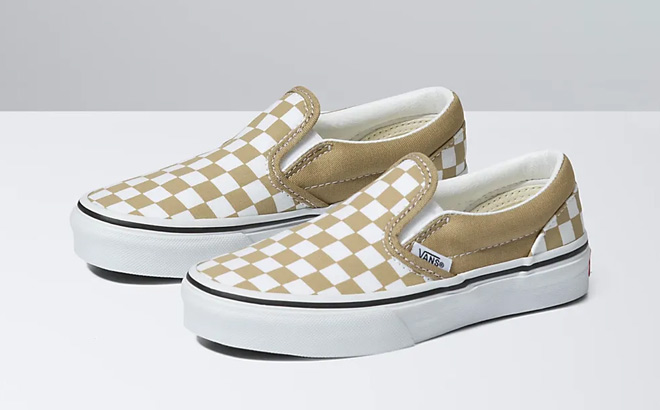 Vans Kids Classic Slip On Checkerboard Shoes in Cornstalk Color