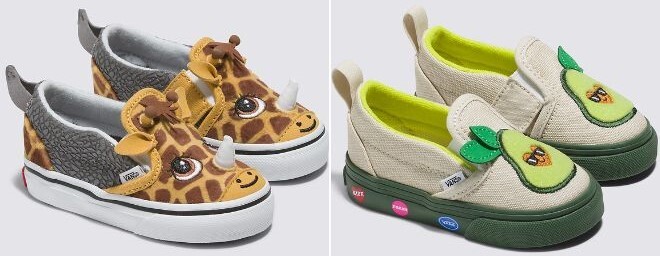 Vans Toddler Slip On V Rinoceraffe Shoes on the Left Side and Toddler Slip On V Cado Shoe on the Right Side