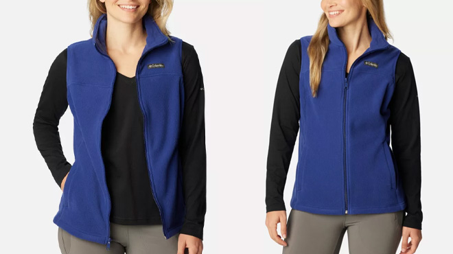 Woman Wearing Columbia Castle Dale Fleece Vest