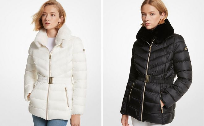 Woman is Wearing Michael Kors Faux Fur Trim Quilted Nylon Packable Puffer Jacket