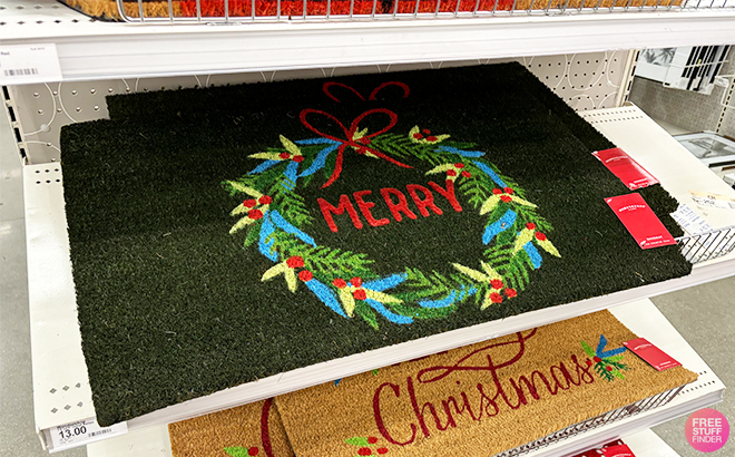 Wondershop Christmas Merry Wreath Flocked Coir Doormat