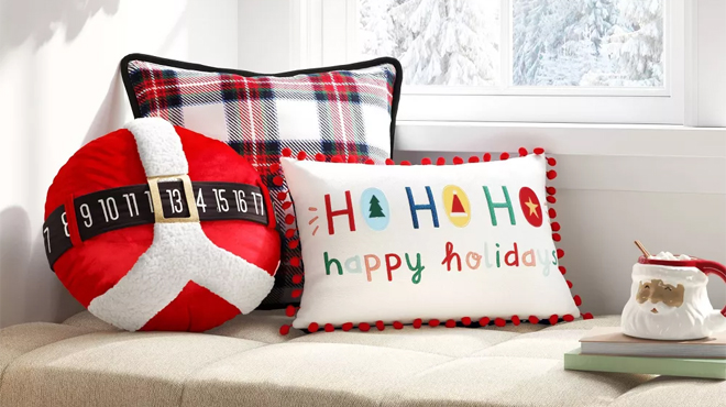 Wondershop Santa Belt Countdown Calendar Round Christmas Novelty Throw Pillow