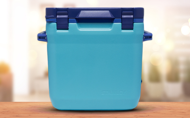 an Image of a Stanley 30 Quart Cooler on a Wooden Table