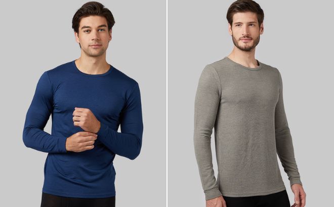 32 Degrees Mens Lightweight Baselayer Crew Top and Mens Midweight Waffle Baselayer Crew Top