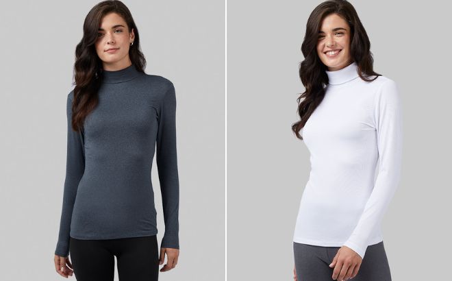 32 Degrees Womens Lightweight Baselayer Mock Neck Top and Midweight Rib Baselayer Turtleneck