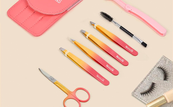 7 Piece Tweezer Set Orange