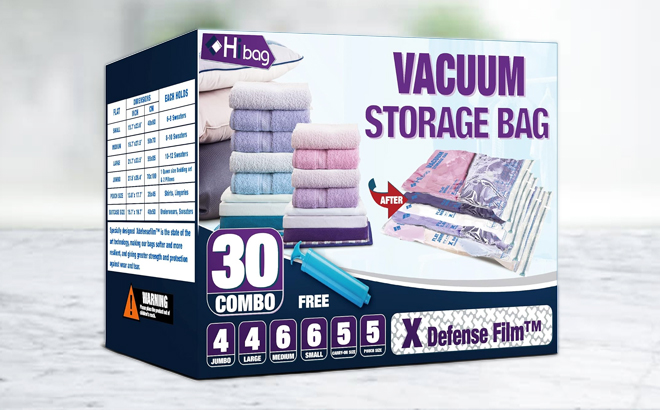 A Box of Vacuum Storage Bags 30 Count on a Table