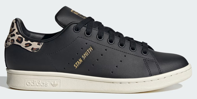 Adidas Womens Stan Smith Shoes in Black Color on Grey Background