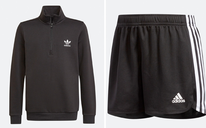 Adidas kids adicolor half zip sweatshirt and kids 3 stripes mesh shorts