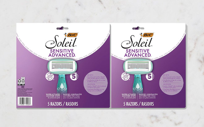 BIC Soleil Sensitive Advanced Womens Disposable Razors 10 Count on a Table
