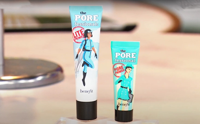 Benefit Cosmetics 2 piece POREfessional Primer Set on a Table