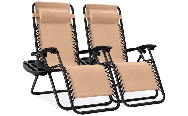 Best Choice Products Set of 2 Zero Gravity Lounge Chair Recliners for Patio in Beige