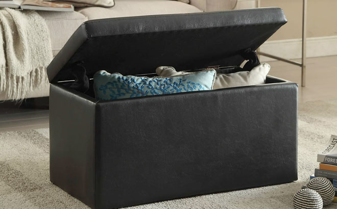 Better Homes Gardens Hinged Storage Ottoman Color Faux Leather Black