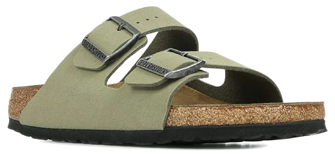 Birkenstock Arizona Birko Flor Leather Sandals in Khaki Color