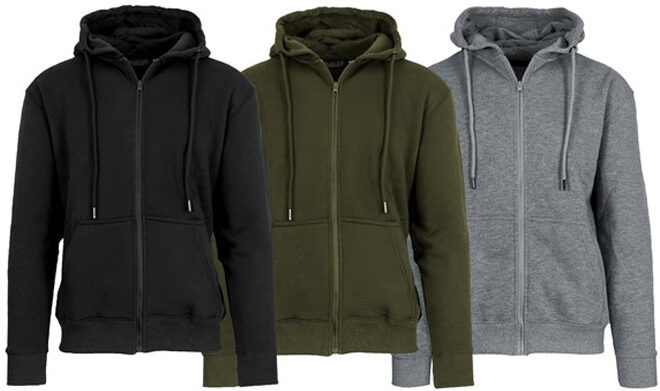 Blue Ice 3 Pack Mens Fleece Lined Full Zip Hoodie Set