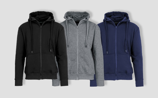 Blue Ice 3 Pack Mens Fleece Lined Full Zip Hoodie