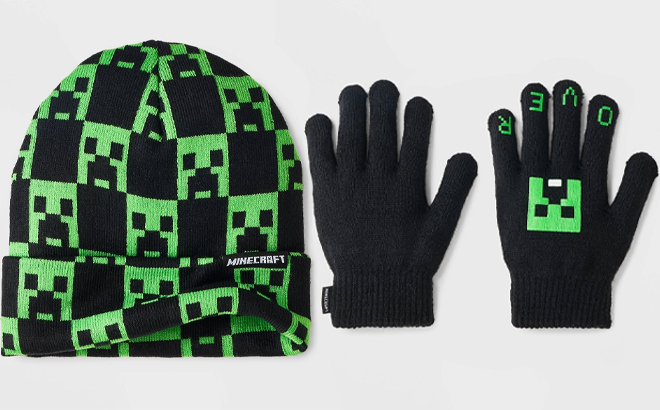 Boys Minecraft Hat Glove Set