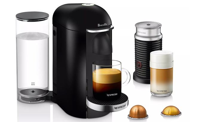 Breville Nespresso VertuoPlus Deluxe with Aeroccino on a White Background