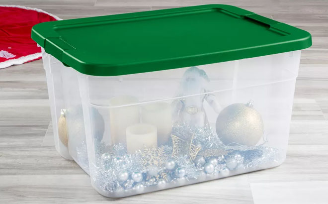 Brightroom 66 Quart Latching Storage Box Clear with Green Lid