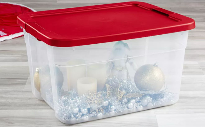 Brightroom 66 Quart Latching Storage Box Clear with Red Lid