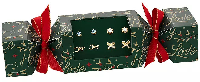 Brilliance 18k Gold Plated Crystal Snowflake Joy Stud Earring 4 Pair Set