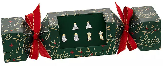 Brilliance Two Tone Fine Silver Plated 18k Gold Flash Plated Crystal Christmas Tree Snowman Shooting Star Stud Earring Trio Set