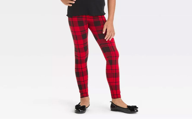 Cat & Jack Red Girls Plaid Leggings