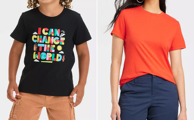 Cat Jack Toddler Boys Change The World Graphic Short Sleeve Graphic T Shirt and A New Day Womens Short Sleeve T Shirt