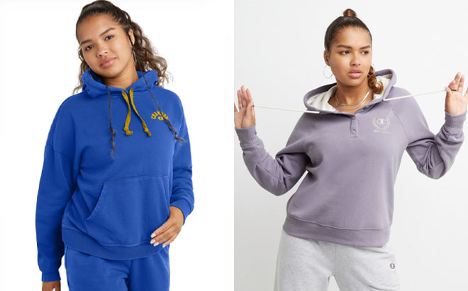 Champion Powerblend Vintage Wash Hoodie and Champion Campus Fleece Snap Hoodie