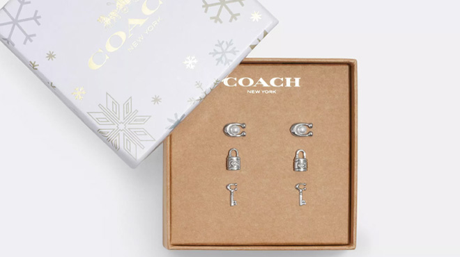 Coach Outlet Signature Lock Key Earrings Set