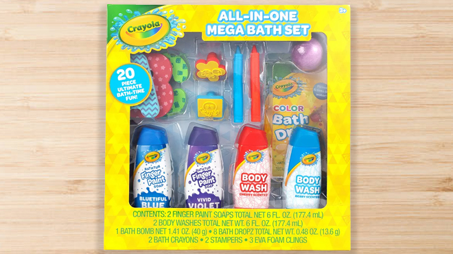 Crayola All In One Mega Bath Set on the table