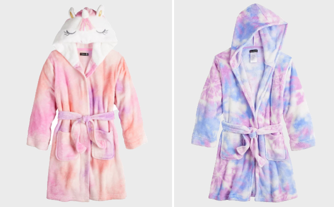 Cuddl Duds Girls Fleece Critter and Tie Dye Hooded Robes