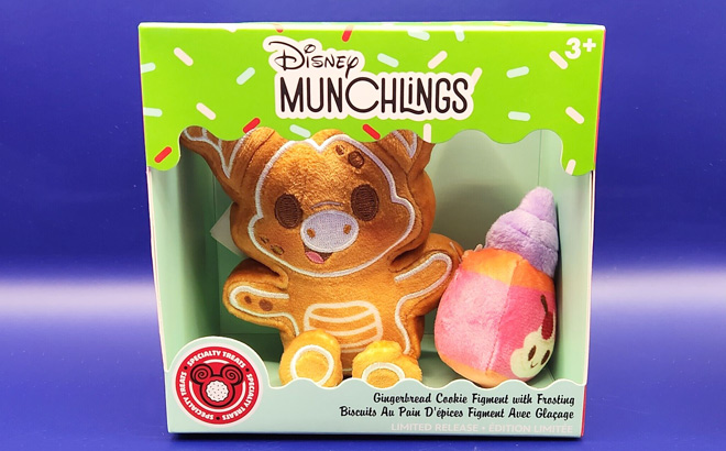 Disney Munchlings Plush with Figment Gingerbread Cookie in a Box on a Purple Background