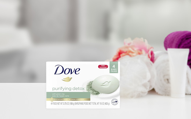 Dove Purifying Detox with Green Clay Beauty Bar on the Table