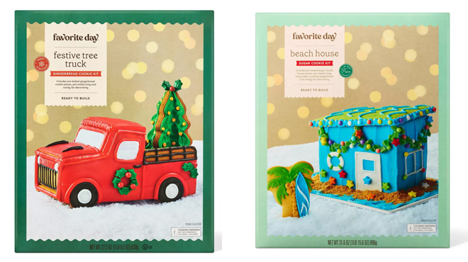 Favorite Day Christmas Vintage Truck Tree Cookie Kit on the left and Favorite Day Christmas Beach House Sugar Cookie Kit on the right