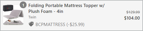 Folding Portable Mattress Topper Checkout Screenshot