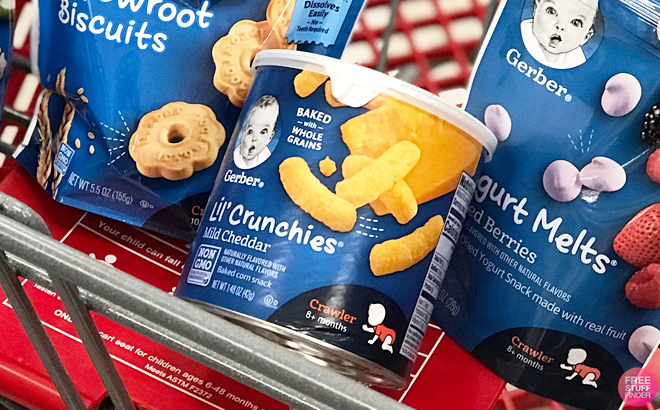 Gerber Lil Crunchies on a Shopping Cart