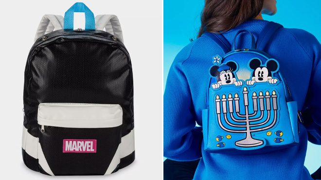 Ghost Spider Backpack and Loungefly Mickey Minnie Mouse Hanukkah Light Up Mini Backpack