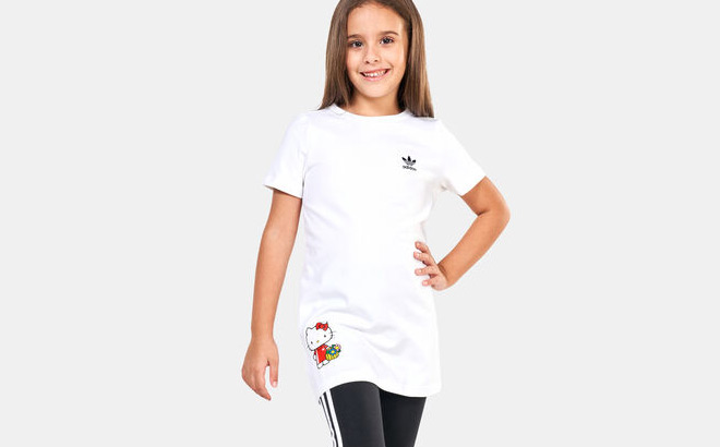 Girl wearing Adidas Originals Hello Kitty Kids Tee